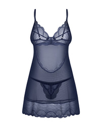 Obsessive Nightly Blue Sheer Mesh Chemise Thong Set