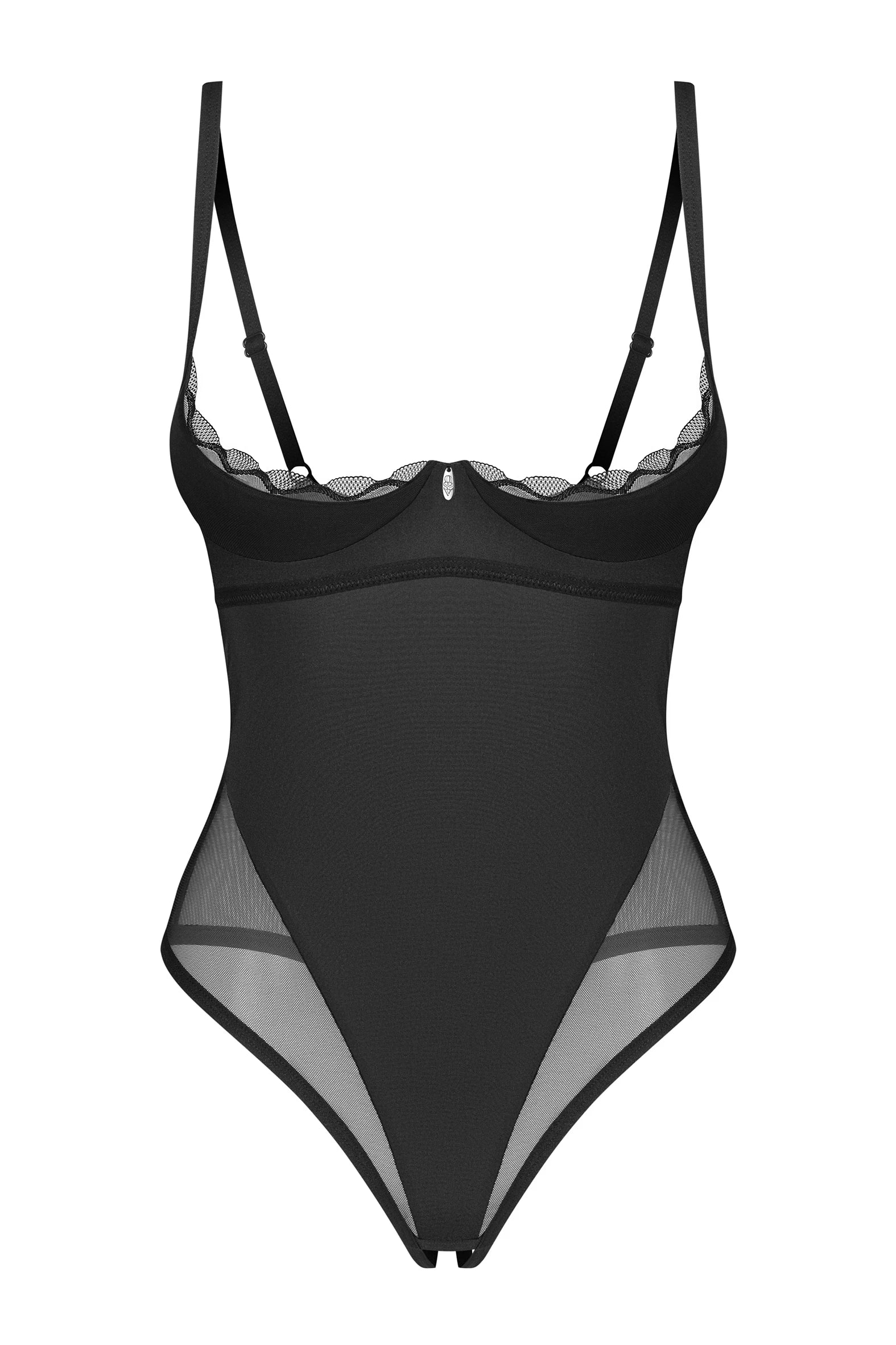 Front view of Crotchless Cupless Teddy Stelisa Black with elegant mesh detailing and open cup design, ideal for mature erotic lingerie collections.
