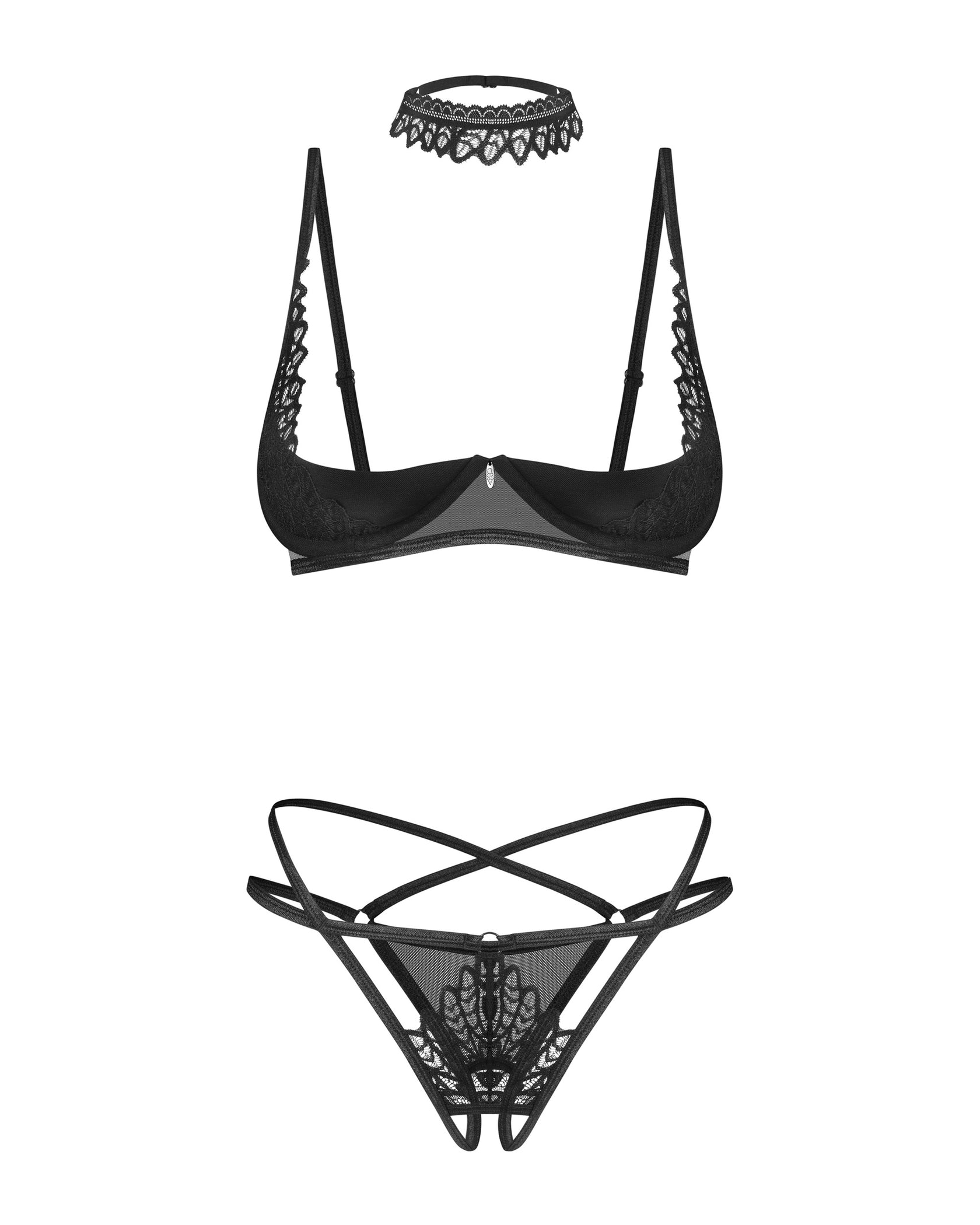 Sexy Open Cup Bra And Crotchless Thong Set Obsessive Donarella Black — Lavinia Lingerie