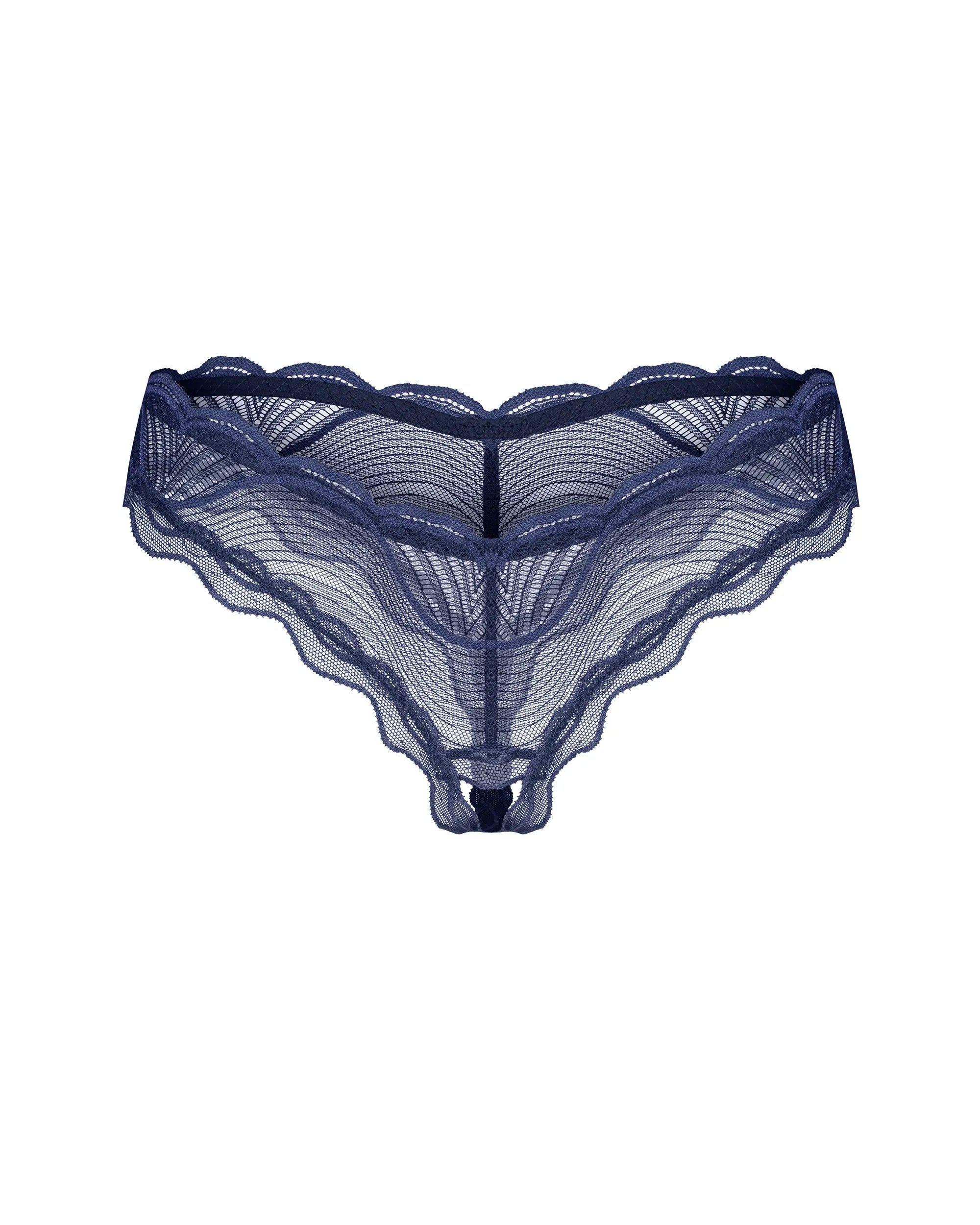 Obsessive Nightly Blue Sheer Crotchless Thong Panty