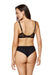 Model wearing Gorteks Mare Brazilian Thong Panty and matching bra from the back, showcasing sheer mesh and thong cut.