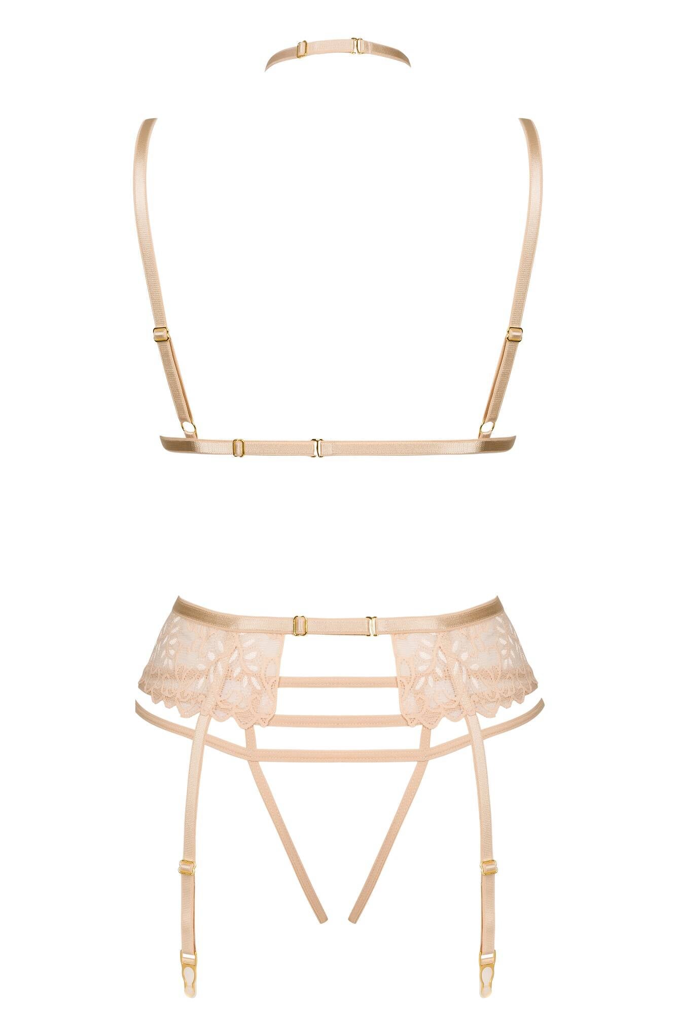 Beauty Night Noemi Strappy Triangle Bra & Crotchless String Garter Belt