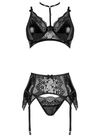 Beauty Night Noir Fantasy Lingerie Set Sheer Lace Bra Garter Belt & G-String