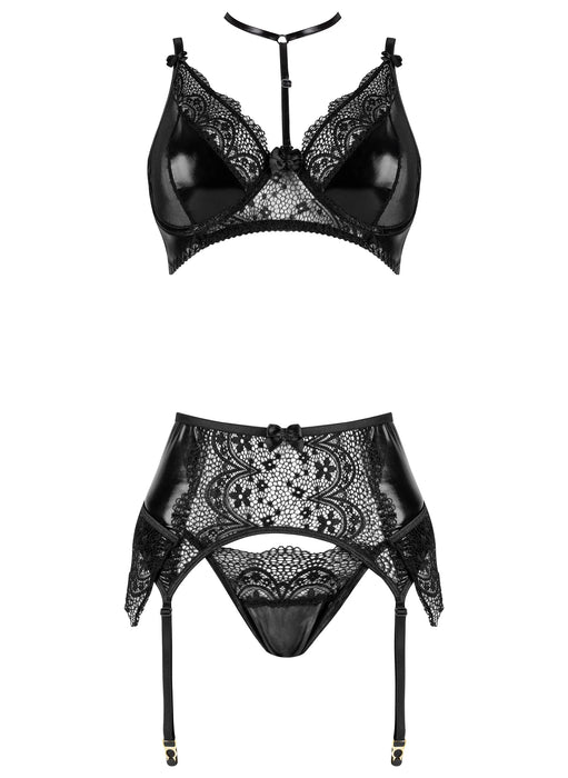 Beauty Night Noir Fantasy Lingerie Set Sheer Lace Bra Garter Belt & G-String