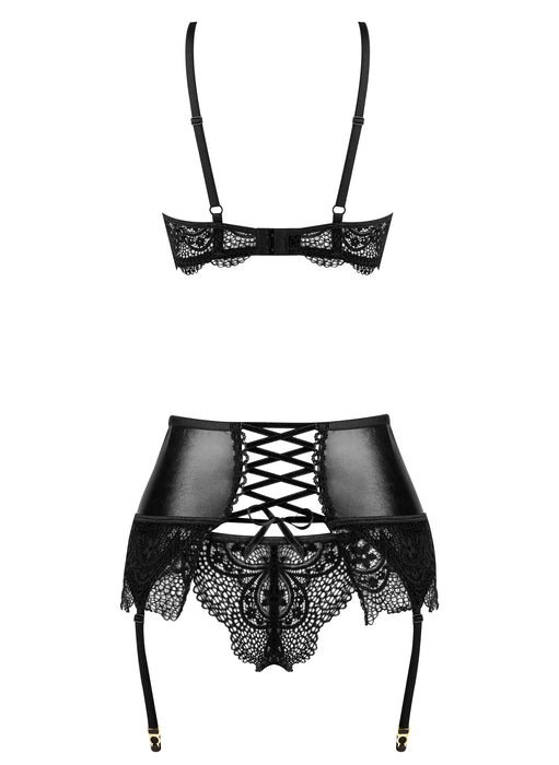 Beauty Night Noir Fantasy Lingerie Set Sheer Lace Bra Garter Belt & G-String