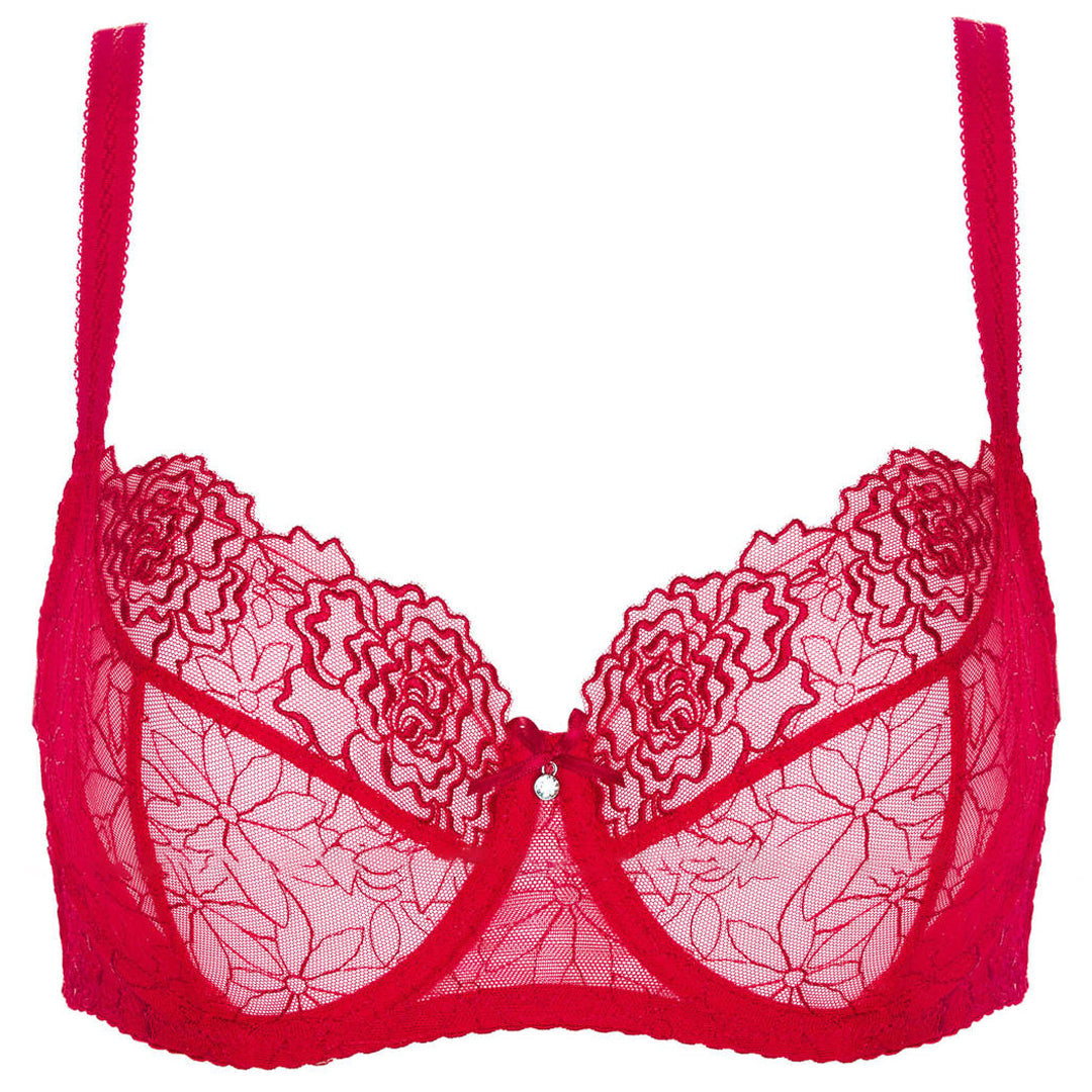 Sheer Mesh Balconette Bra Gorteks Pamela Red