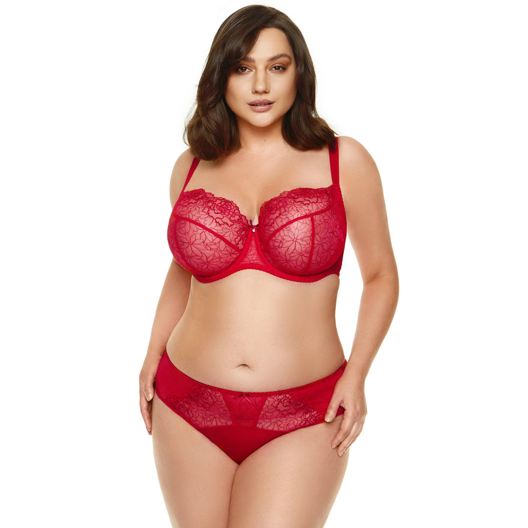 Sheer Mesh Balconette Bra Gorteks Pamela Red