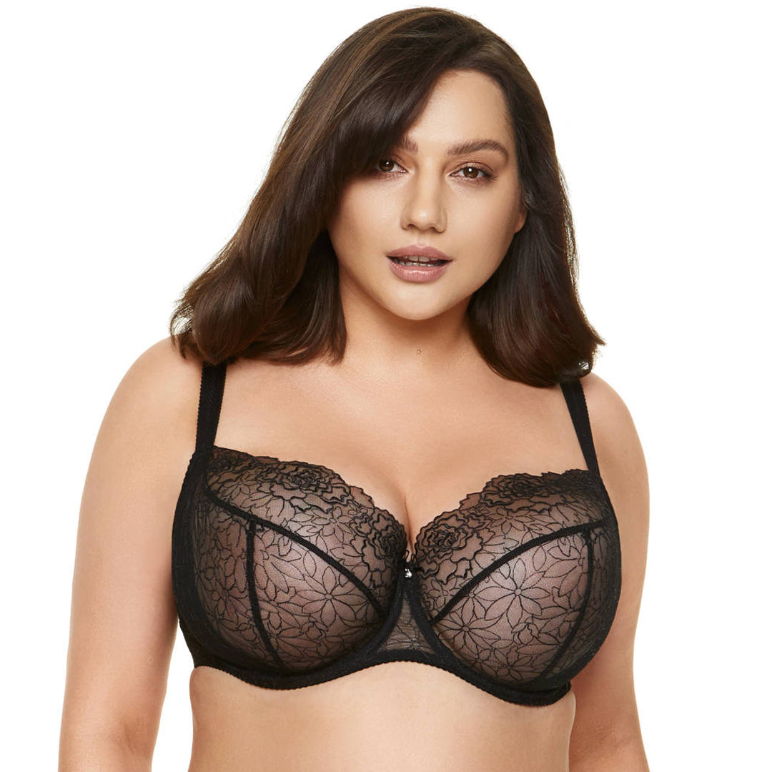 Sexy sheer lace balcony bra Plus size Pamela Black