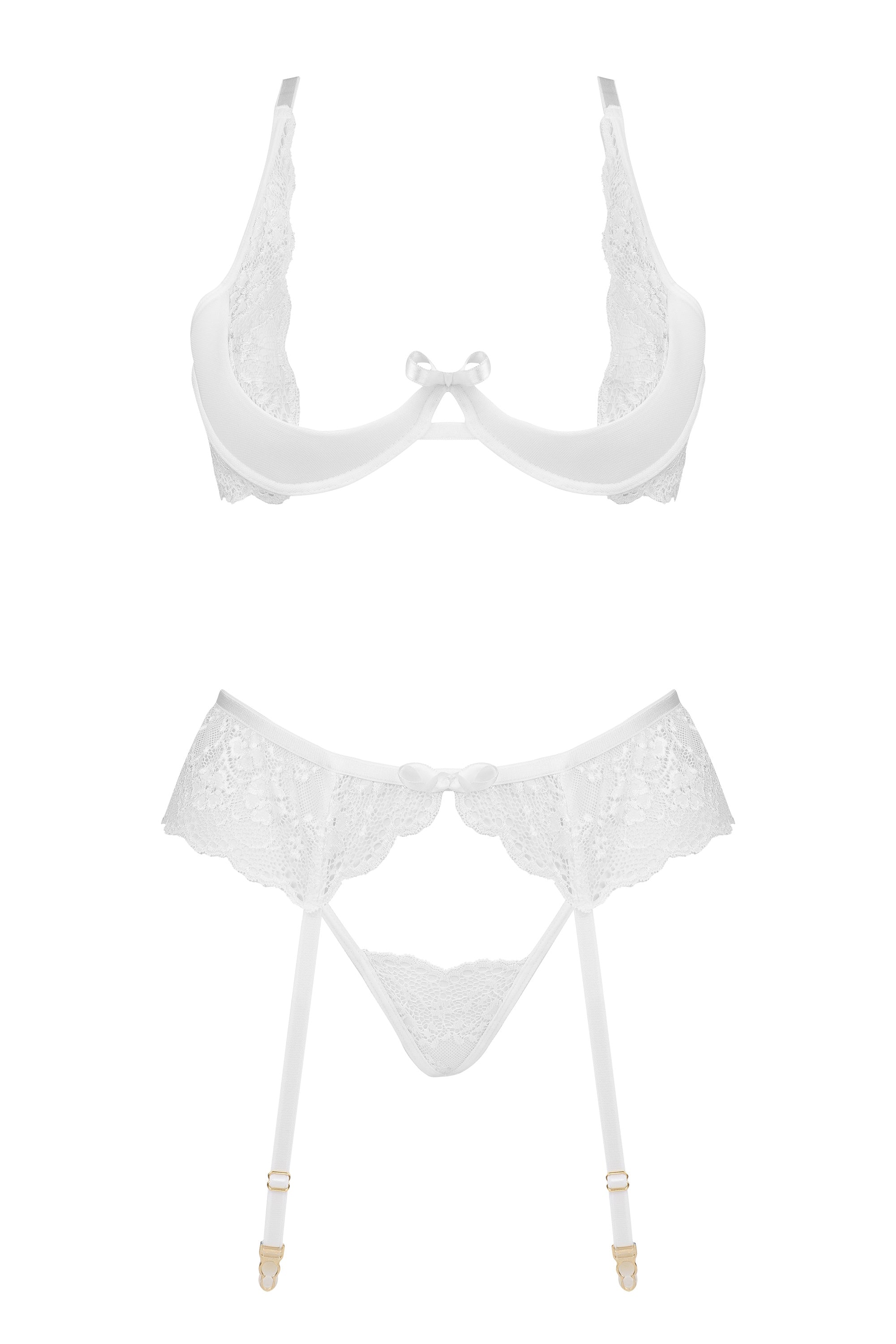 Sheer Lace Plunge Bra Garter Belt & G-String Beauty Night White BN6722 Lavinia Sheer Lace Plunge Bra Garter Belt & G-String Beauty Night White BN6722 Lavinia