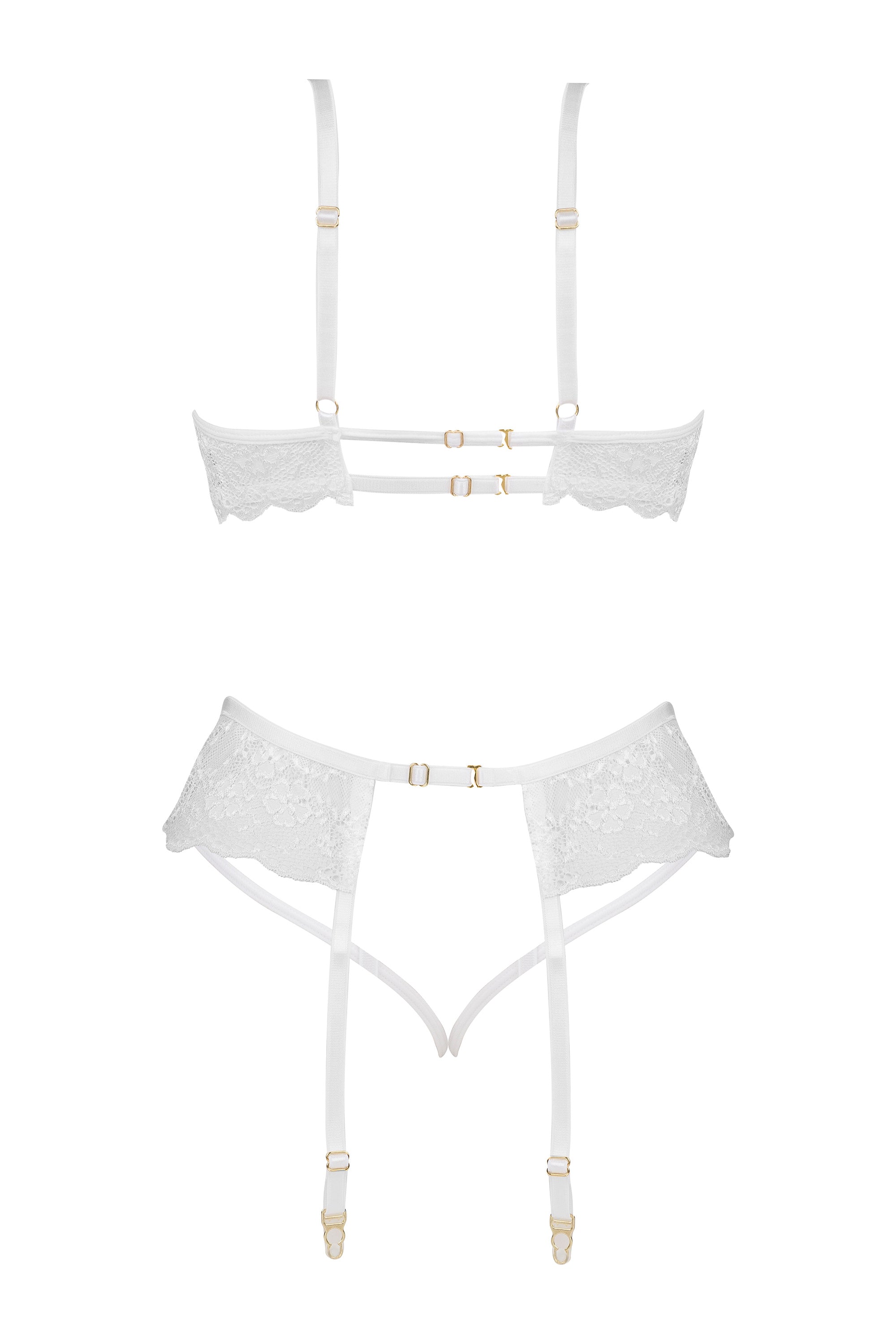 Sheer Lace Plunge Bra Garter Belt & G-String Beauty Night White BN6722 Lavinia Sheer Lace Plunge Bra Garter Belt & G-String Beauty Night White BN6722 Lavinia