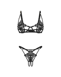 Obsessive Luise Sublim Black Lace Cut-Out Bra & Crotchless String Panty; Shop Sexy @ Lavinia Lingerie