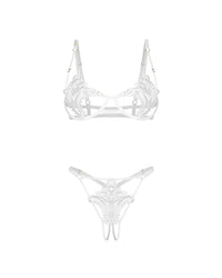 Obsessive Luise Sublim White Lace Open Cup Bra & Sexy String Panty Set; Shop Bridal @ Lavinia Lingerie
