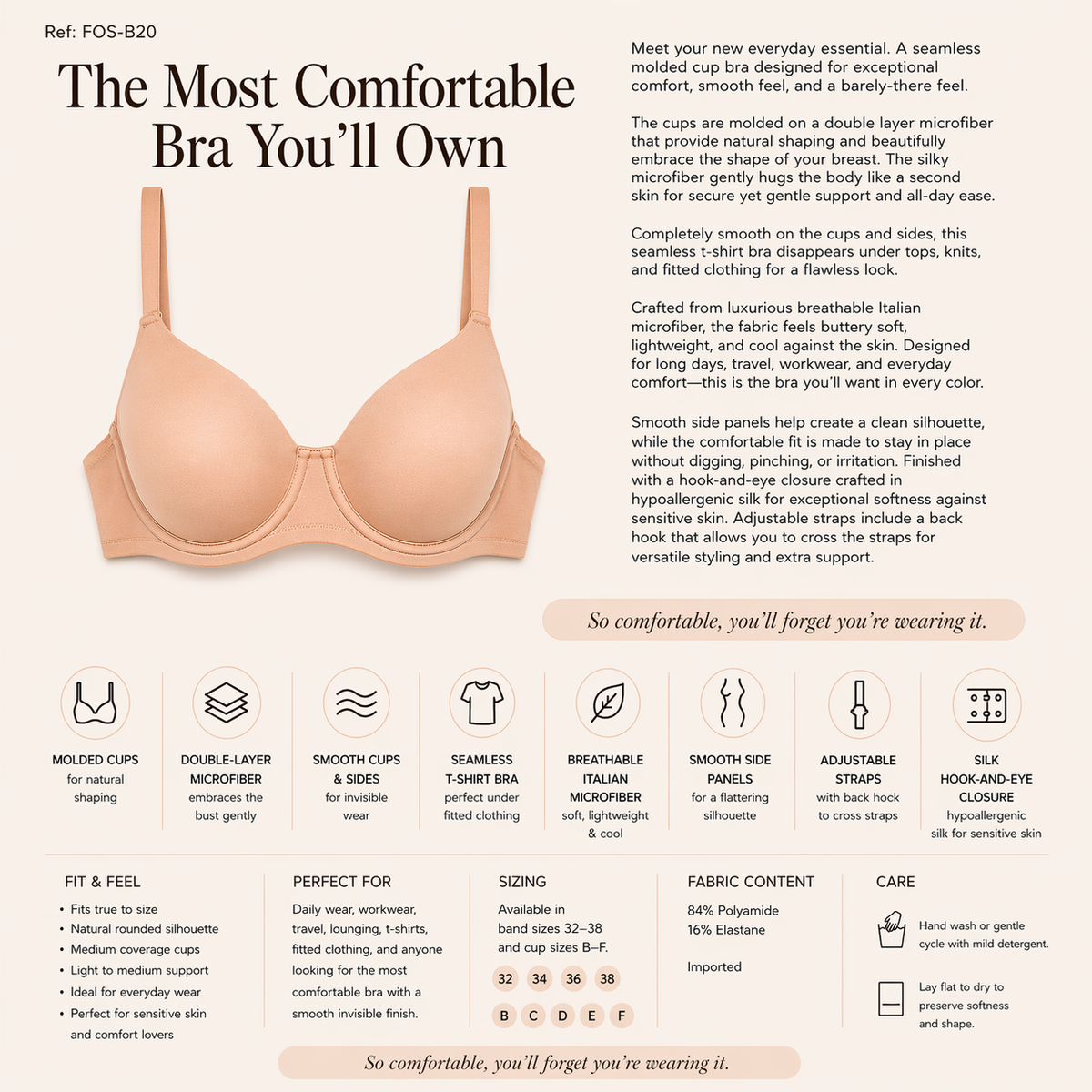 Huit - ☁️ Lightweight Microfiber FOS-B20 Comfort Bra
