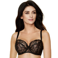 Sheer Mesh Full Figure Bra Gorteks Fiore Black Embroidered Lingerie