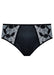 Samanta Kendall Semi-Sheer Mid-Rise Brief Panty B400 in black with floral embroidery and peek-a-boo mesh panels for a stylish, no VPL lingerie fit.