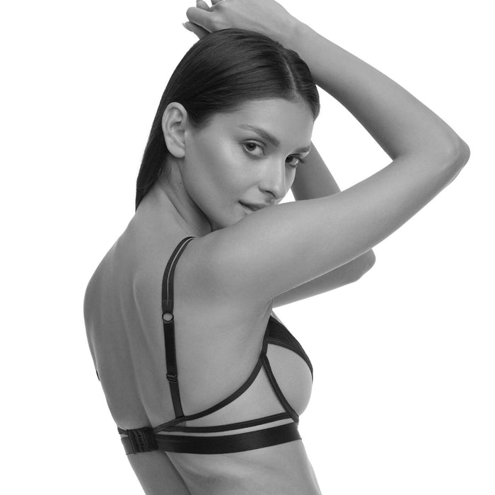 Back view of Kinga Lou Pink demi cup bra in monochrome, showing adjustable straps and mesh band for a secure, stylish fit.