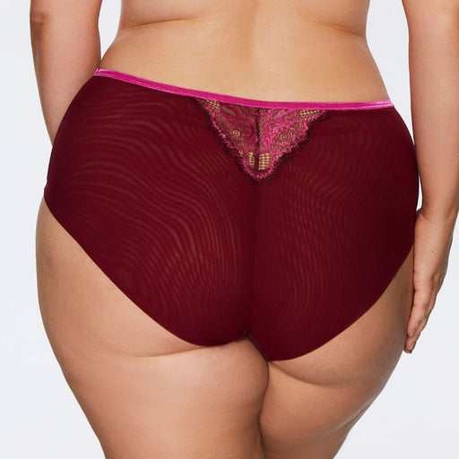 Back view of Kinga Love Promise Soft Lace Panty in red with sheer mesh and lace triangle detail, designed for comfort and style.