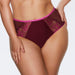 Love Promise Soft Lace Panty by Kinga in bordeaux with sheer lace side panels and satin waistband, offering elegant full coverage.