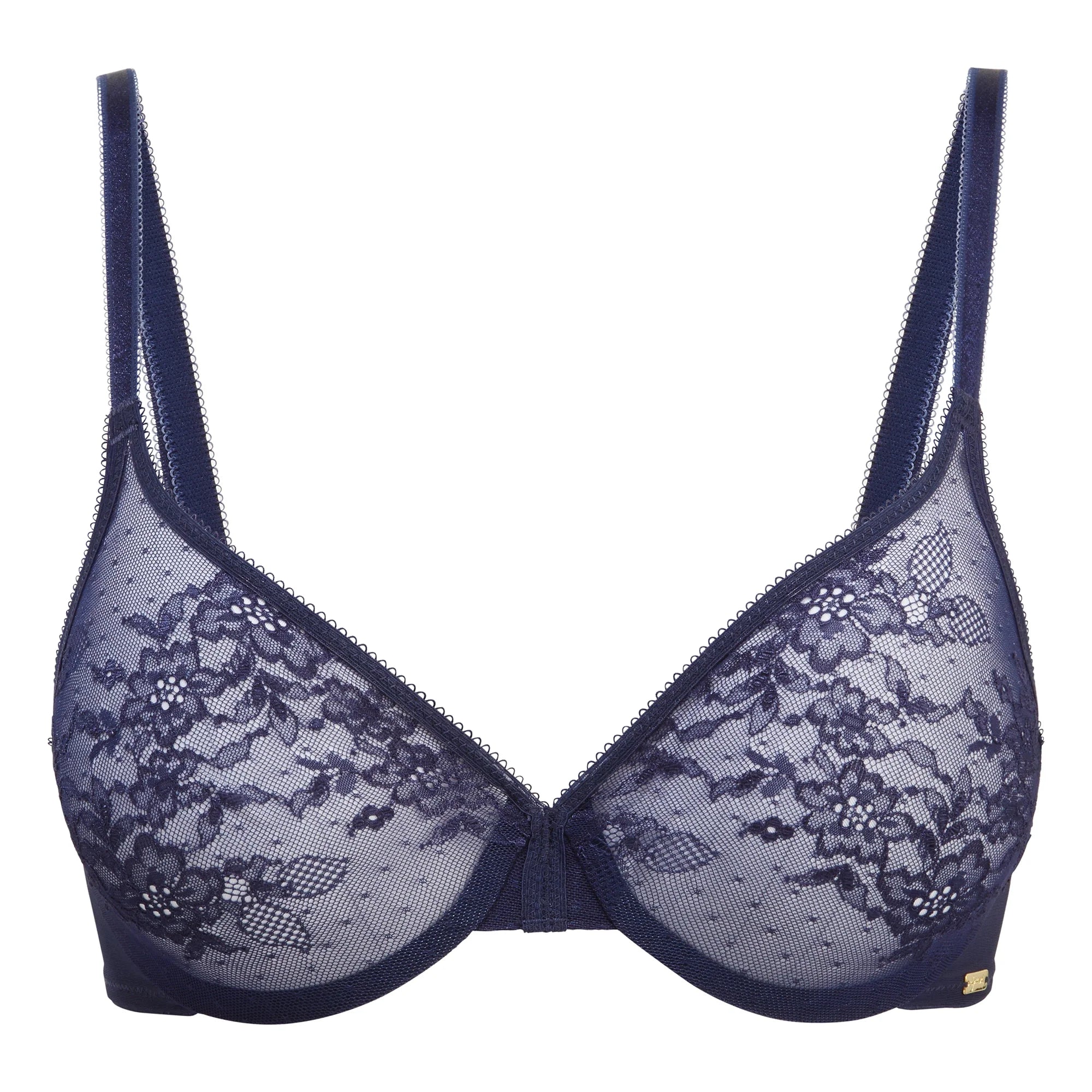 Gossard Glossies Lace Eclipse Sheer Molded Bra Navy Blue