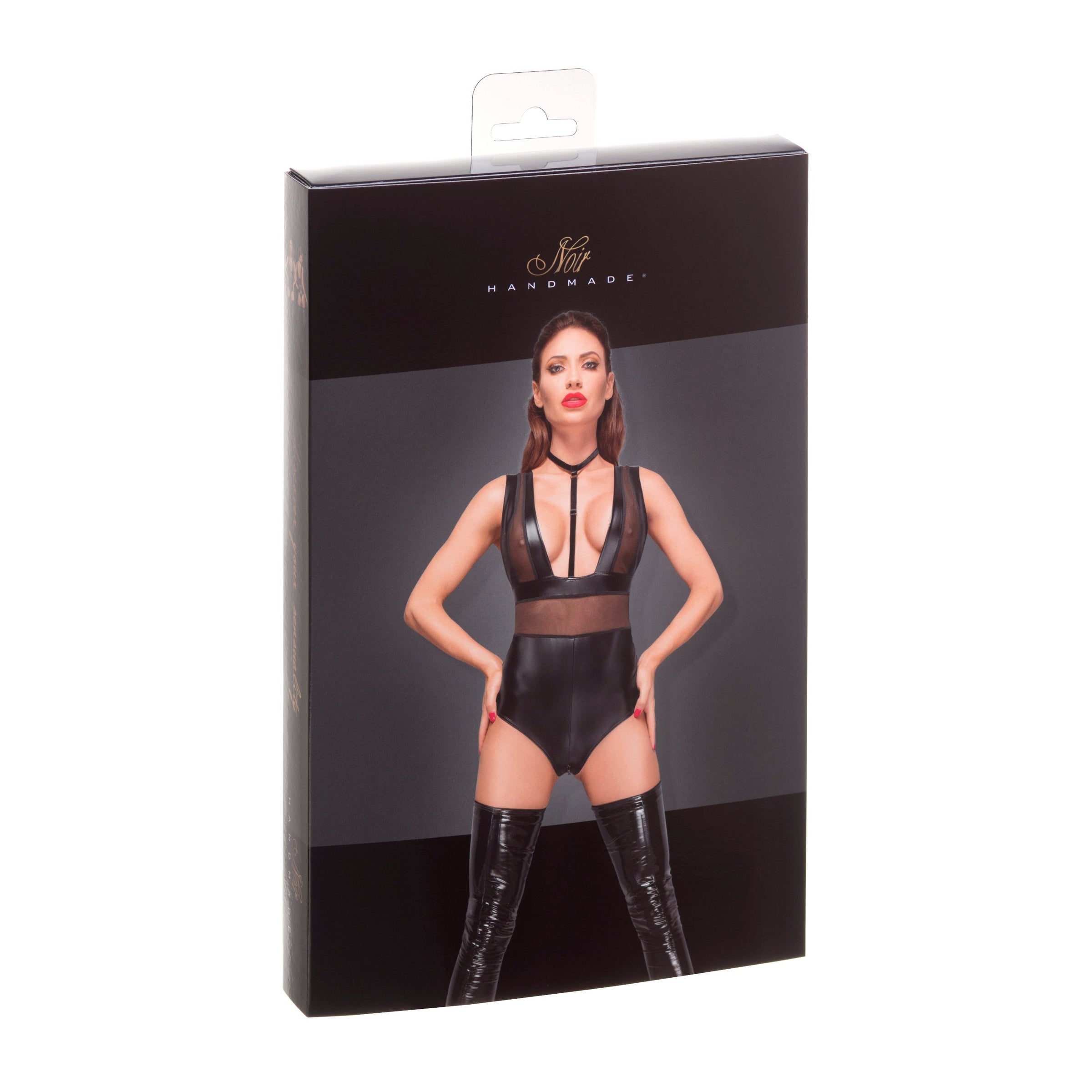 Sexy Sheer Powerwetlook Bodysuit Noir Handmade