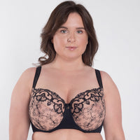 Samanta Perla Black Sheer Mesh Embroidered Full Figure Bra