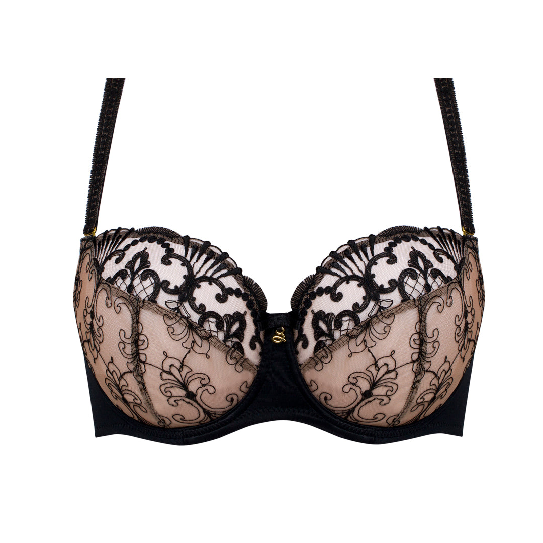 Samanta Perla Black Sheer Mesh Embroidered Full Figure Bra