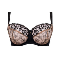 Samanta Perla Black Sheer Mesh Embroidered Full Figure Bra