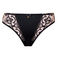 Samanta Perla Black Sheer Mesh Tulle Embroidered Tanga Panty