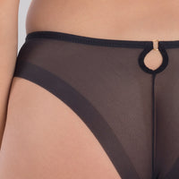 Samanta Perla Black Sheer Mesh Tulle Embroidered Tanga Panty