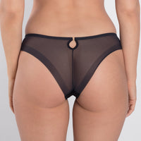 Samanta Perla Black Sheer Mesh Tulle Embroidered Tanga Panty