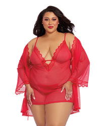 Dreamgirl Plus Size Stretch Mesh Chemise & Robe Set
