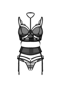 Obsessive Premisis Black 3-Piece Crotchless Lingerie Set