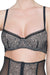 Front view of Padded Balcony Bra Addiction Provocante in black with lace overlay, underwire support, and demi cup design for enhanced cleavage.