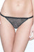 Front view of Sheer Mesh Thong Addiction Provocante, a low-rise black string panty made of nylon and spandex with a delicate mesh design.