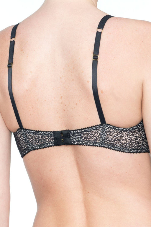 Provocante Mesh Demi Cup Bra in black with adjustable straps and hook closure, back view showing sheer lace design.