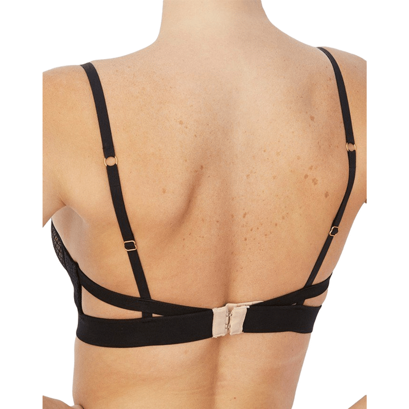 Detailed back view of Sexy Sheer Mesh Demi Bra Addiction Nouvelle Lingerie Moulin with hook-and-eye closure and cutout band design.