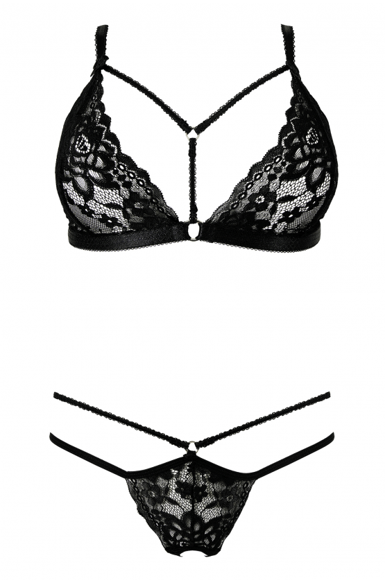 sexy strappy lingerie Black Open Lingerie Cupless Submissive Bondage Harness Extreme Hot Strappy  Lingerie Set - Open Cup Bra Sexy Panties With Pocket and Garters