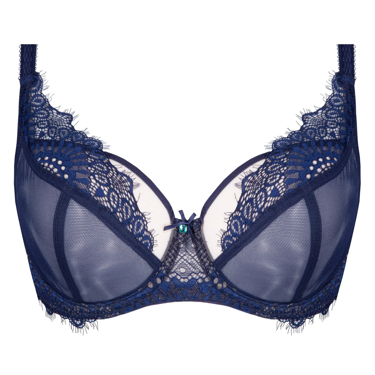 Sheer Mesh Underwire Bra Navy Blue Lingerie