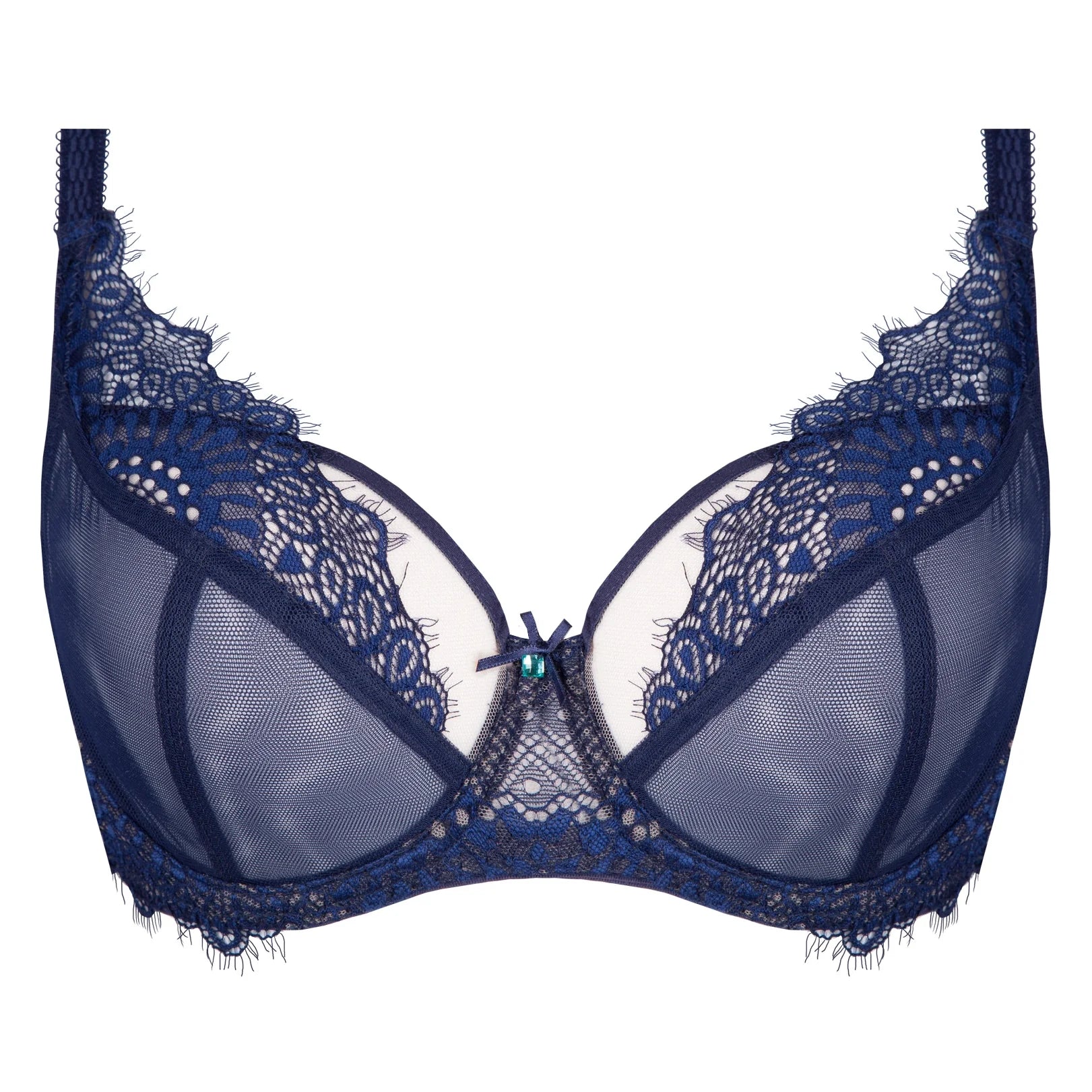 Sheer Mesh Underwire Bra Navy Blue Lingerie