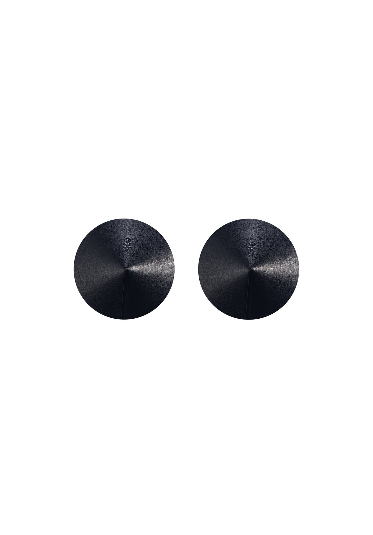 Black leather nipple covers with silicone lining, round shape, designed for sensual lingerie looks, SKU: OB11424-BK-O/S