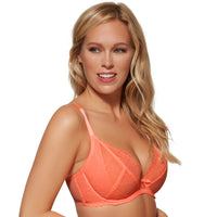 Sexy Sheer Mesh Lace Plunge Bra Gossard Superboost Neon Coral Lingerie side view