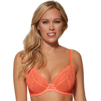Sexy Sheer Lace Plunge Bra Gossard Superboost Neon Coral Lingerie