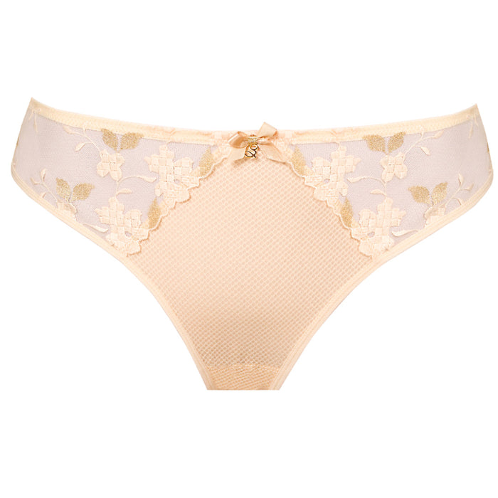 Mesh Tulle Embroidered Tanga Panty Beige Lingerie back view