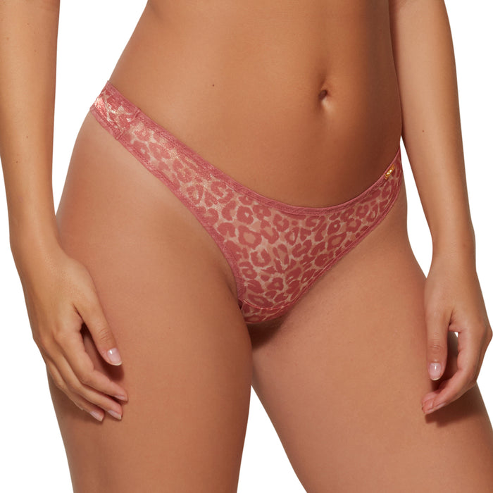 Gossard Glossies Pink Leopard Print Sheer Thong Panty