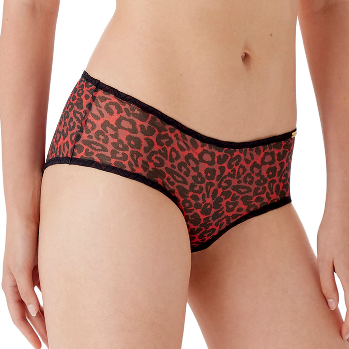 Gossard Glossies Red Leopard Print Sheer Boy Short Panty