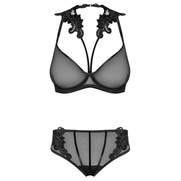Ultra Sheer Demi Bra & Mesh Bikini Panty Set Majesty Black Lingerie