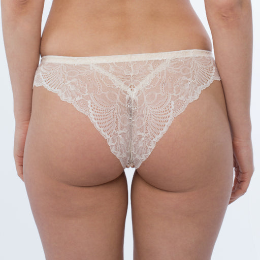 Sheer Mesh Tulle Embroidered Tanga Panty Anabelle Beige Lace Underwear