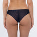 Sheer Mesh Tulle Embroidered Tanga Panty Hazel Navy BLUE back view