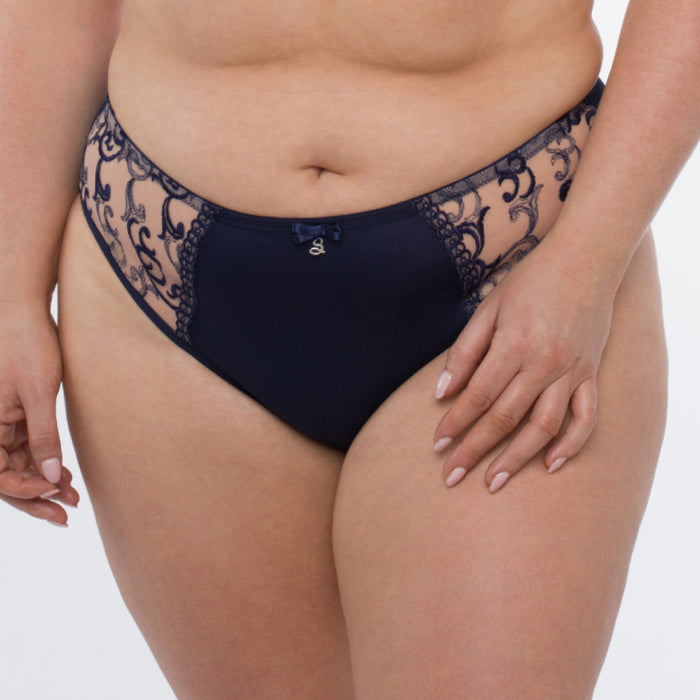 Sheer Mesh Tulle Embroidered Brief Panty Hazel Navy BLUE