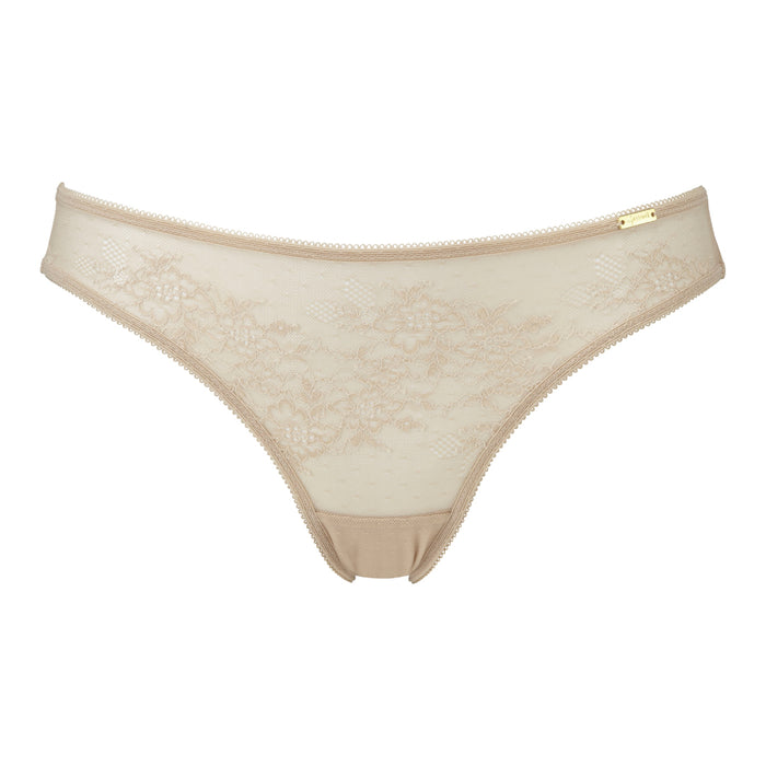 Sheer Lace Thong Panty Gossard Glossies Lace Nude